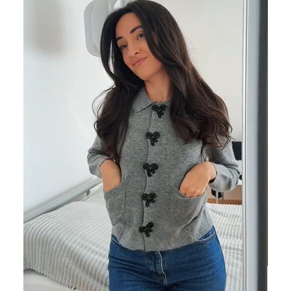 RARE!!! ZARA Gray Embellished Knit Top NWT - Picture 9 of 16